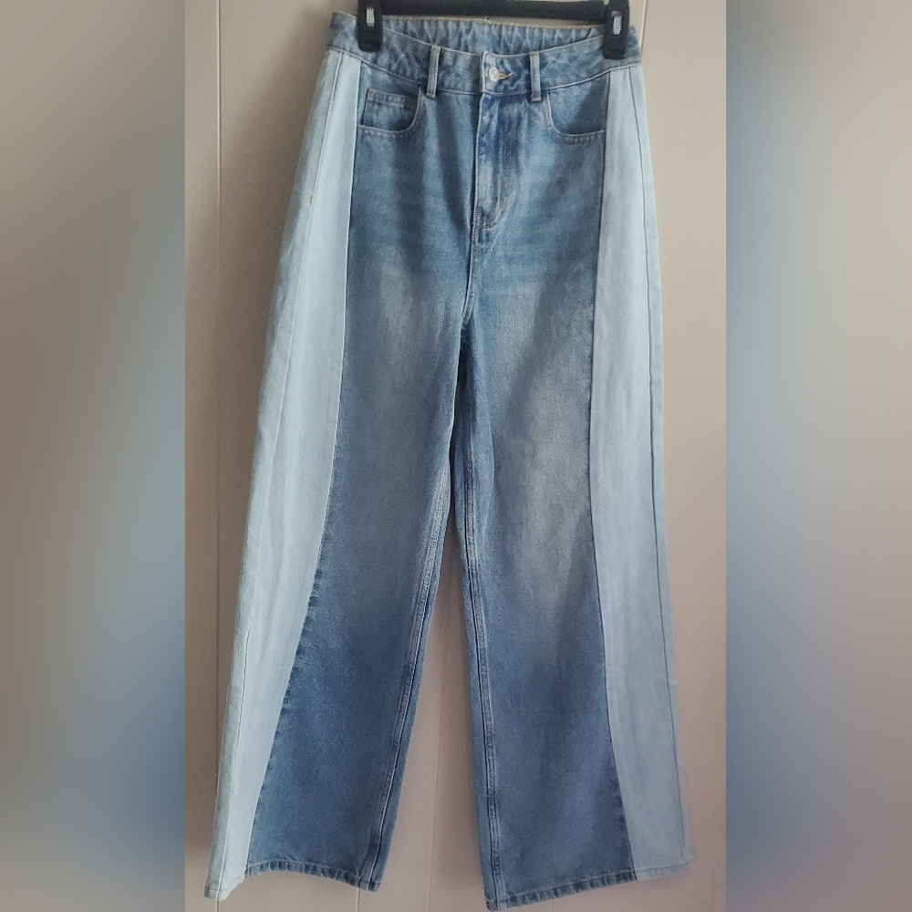 Papermoon new 2 tone wide leg high waist denim‎ jeans size medium - Picture 2 of 13